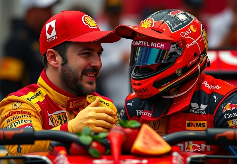Representação visual de F1: Colapinto e Alonso atingidos por fruta durante corrida emocionante no Azerbaijão