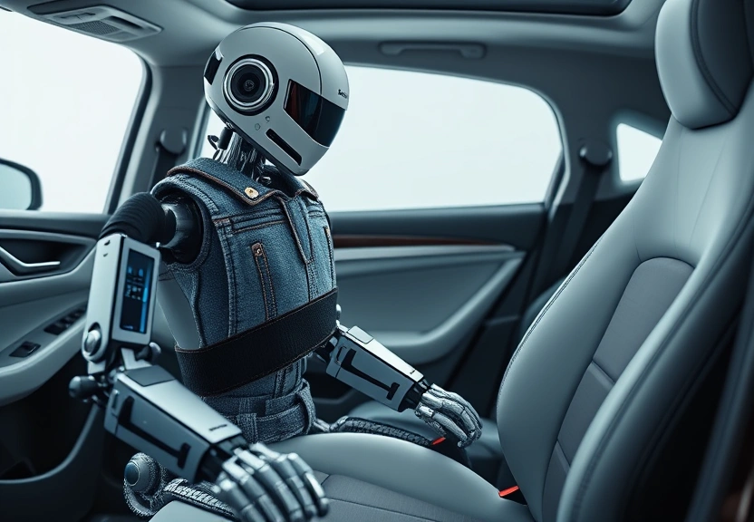 Representação visual de Innovative Jeans-Clad Robot Tests Car Seats to Prevent Stains After 10,000 Cycles